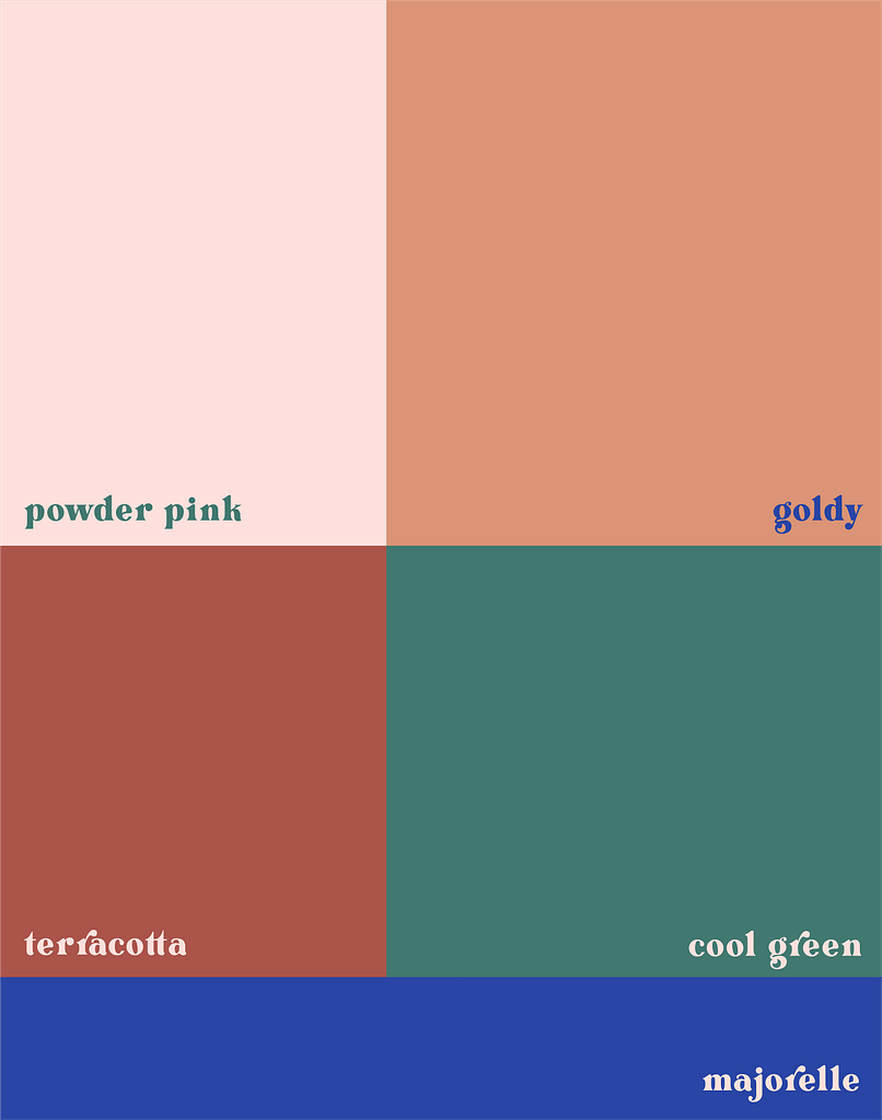 Présentation des cinq couleurs qui définissent l’identité visuelle de Désordre Chéri.