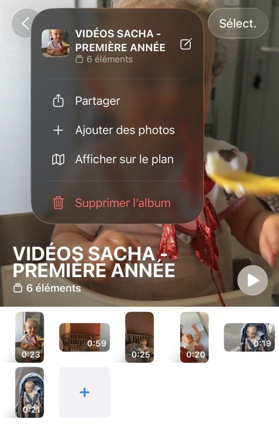 Album iPhone « Vidéos Sacha - Première année » avec 6 vidéos