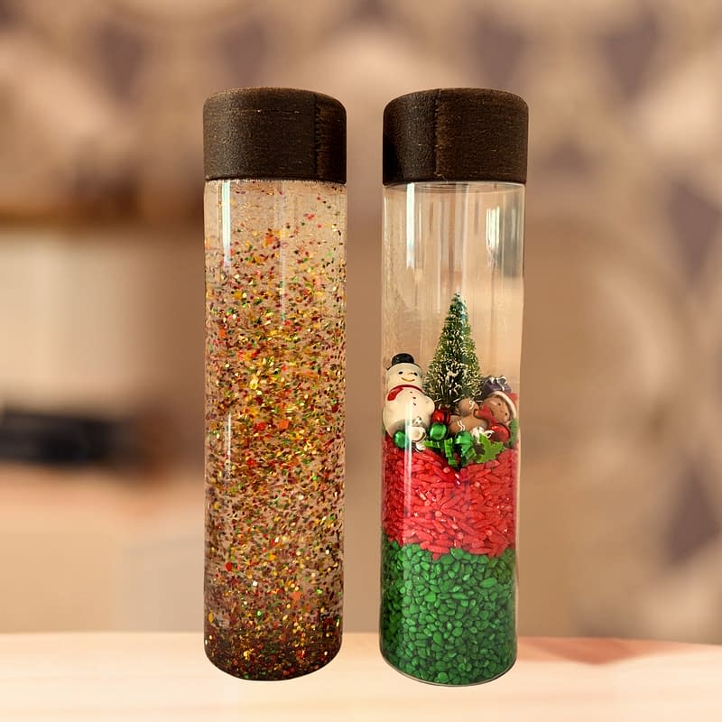 Bouteilles sensorielles - Mon coffret de Noël, bouteille sensorielle fabriquée en France, idéale pour l’éveil des enfants, les seniors et les personnes en situation de handicap.